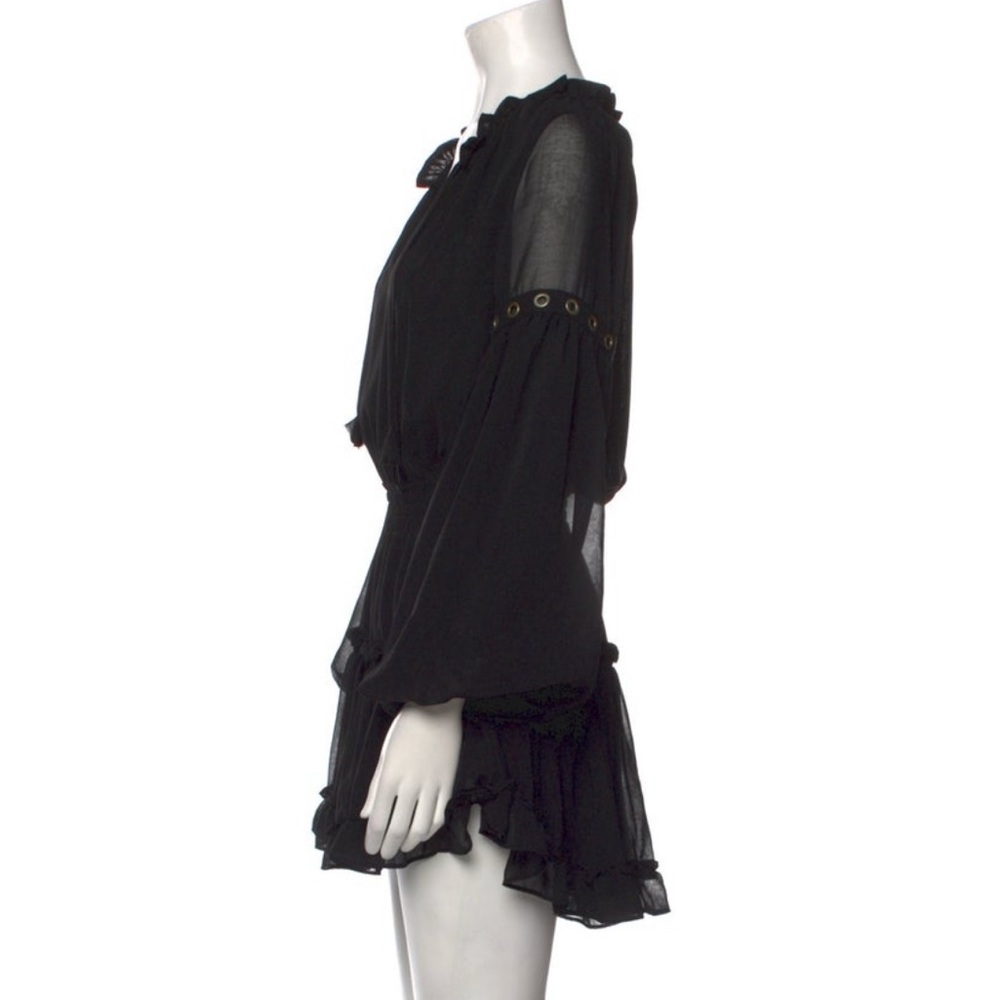 Misa Los Angeles Black Long Sleeve Smocked Ruffle Mini Dress w Gold Details Sz S - Picture 6 of 7